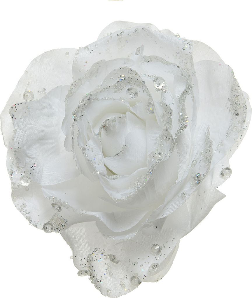Kunstblumen Rose auf Clip 14cm winterweiß Produktbild 