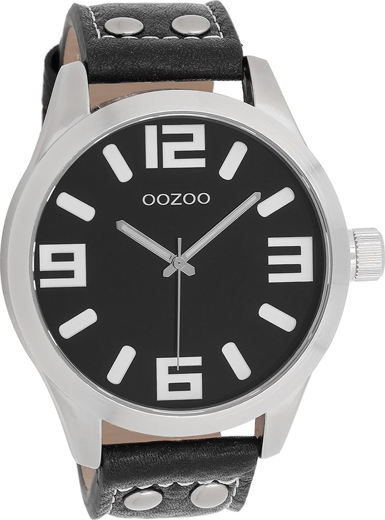 Oozoo Leder Herren-Damen Uhr Analog Quarzuhr Armband schwarz silber D2UOC1004A