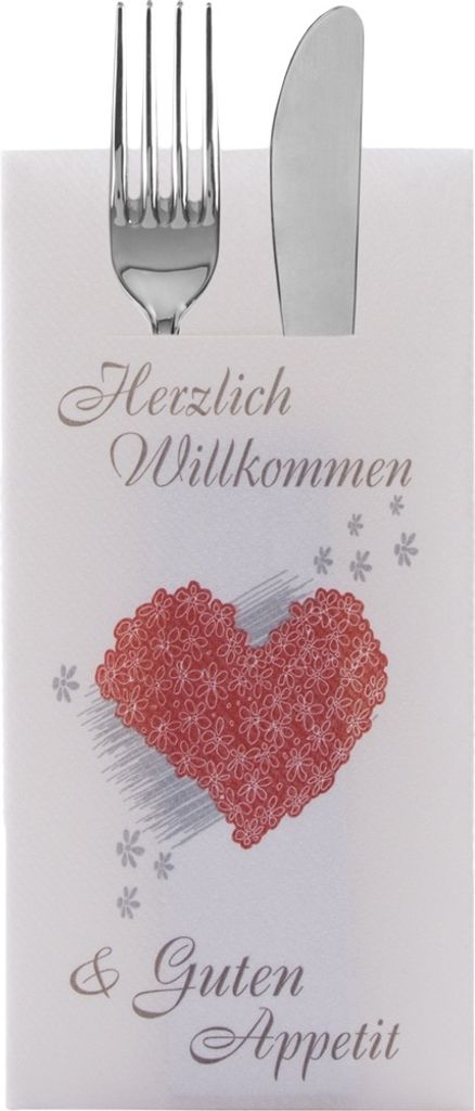 Sovie HORECA Besteckserviette Herzlich Willkommen in Rot aus Linclass Airlaid 40 x 40 cm, 1/8 Falz, 75 Stück