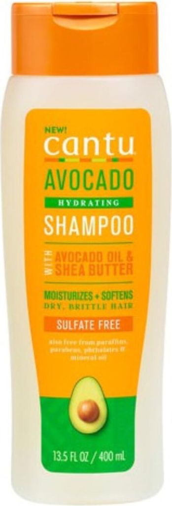 A bottle of Cantu Avocado Hydrating Shampoo.