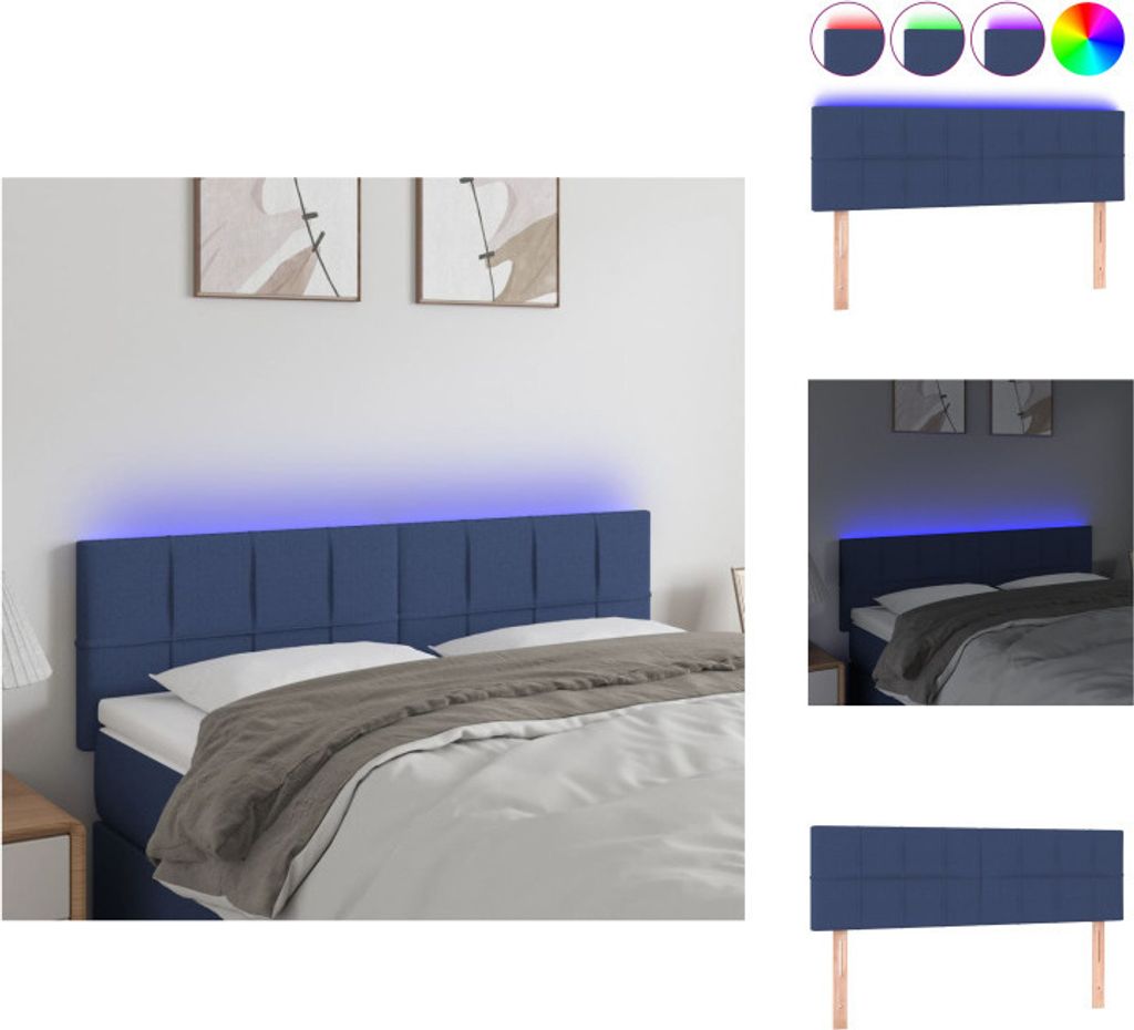 vidaXL LED Kopfteil Blau 144x5x78/88 cm Stoff - Kopf- & Fußenden