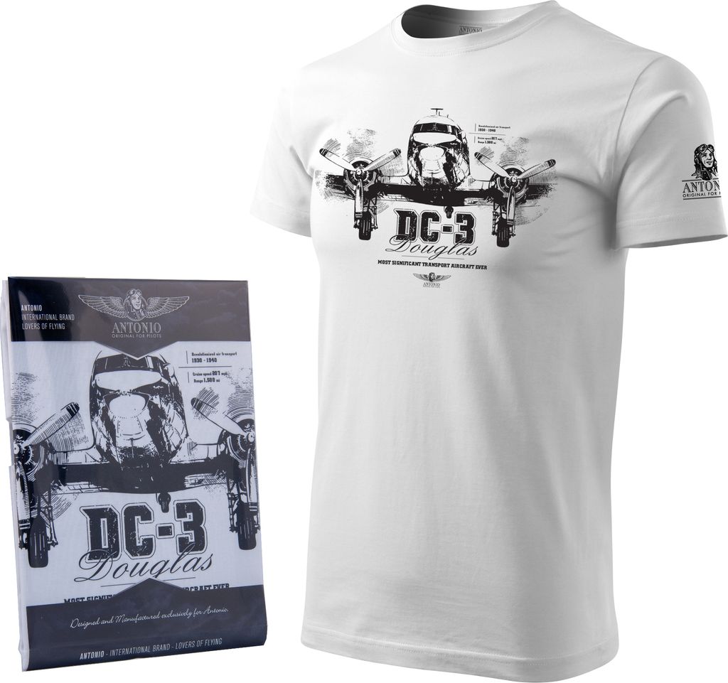 T-Shirt mit zweimotorigem Flugzeug DOUGLAS DC-3 (XXL)