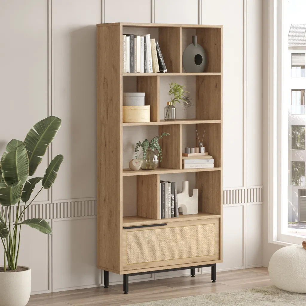 Bibliothèque Kvænangen 176x84cm : gagnez de la place avec 9 niches