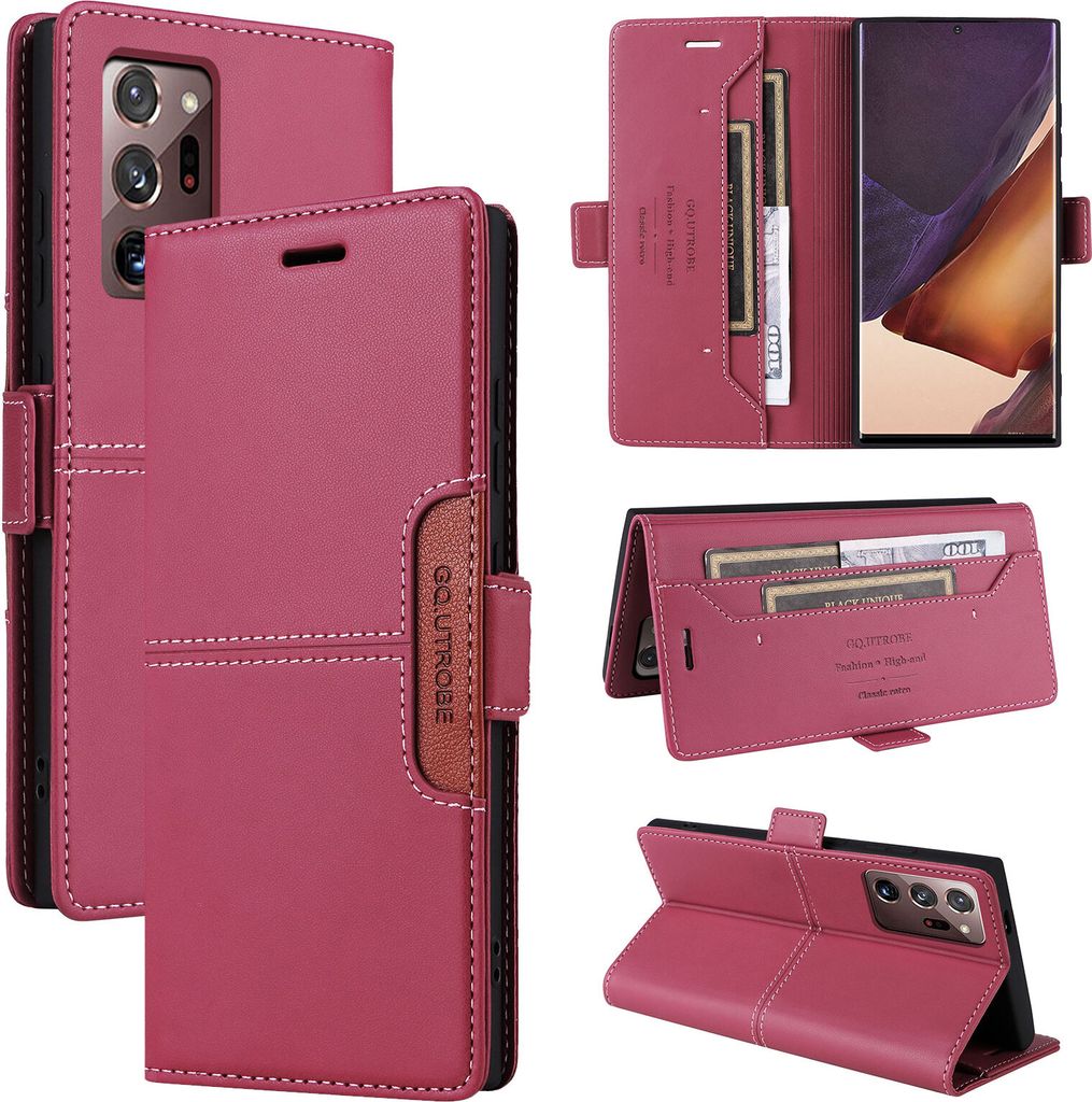 Handyhülle für Samsung Galaxy Note 20 Ultra 5G/4G Hülle, Leder Flip Wallet Kartenfach Stand Schutzhülle Rot
