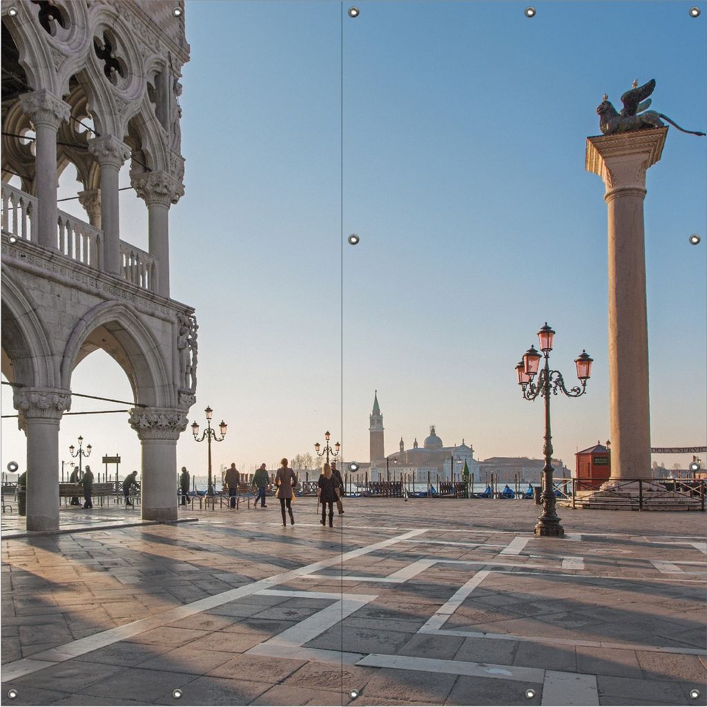 Wallario Outdoor-Poster für Garten oder Balkon, Motiv Venedig - Dogenpalast, Markusplatz und San Giorgio Maggiore I, in ca. 180 x 180 cm