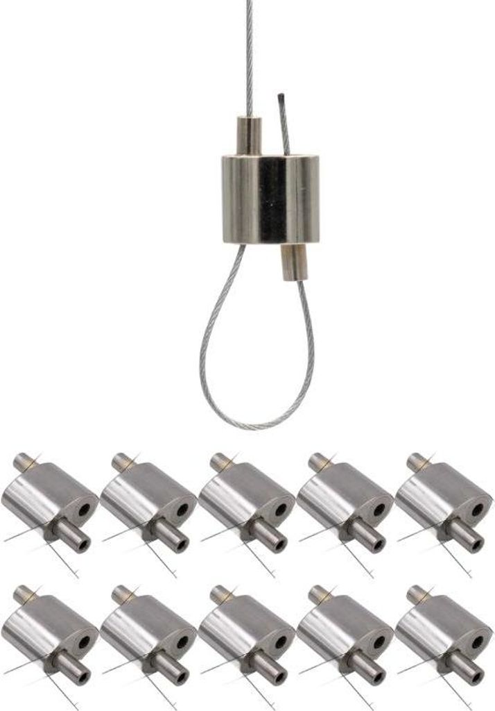 10x Drahtseilhalter / Gripper 20, Schlaufenbilder Kompakt, für Drahtseil Ø 1,5 mm - 2,0 mm | vernickelt