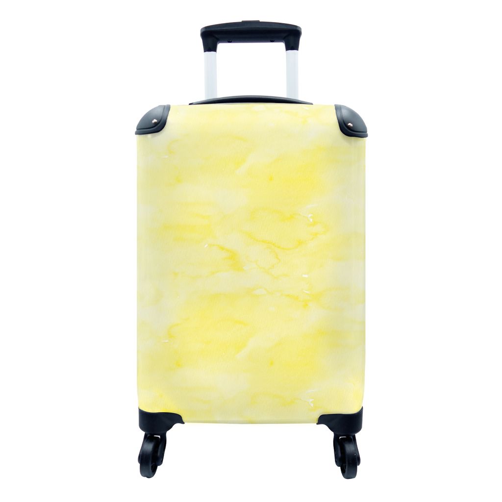 MuchoWow Koffer Handgepäck Trolley Rollkoffer Kleine Reisekoffer mit 4 Rollen - Muster - Aquarell - Gelb - Marmor - Cabin Size < 55x40x23 cm & 5...