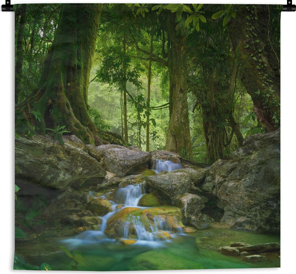 MuchoWow Wandteppich Wandbehang Dschungel - Steine - Wasser - Natur - Pflanzen 60x60 cm Tapisserie Dekoration Wandtuch - Dekorationen - Wand Decke