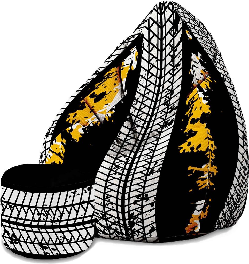 Dreamroots Bean Bag 80x80x120cm Sitzsack mit Lehne und Hocker und Bezug Sitzkissen Boden Chill Sack Bubibag Sitzsack Tire Marks