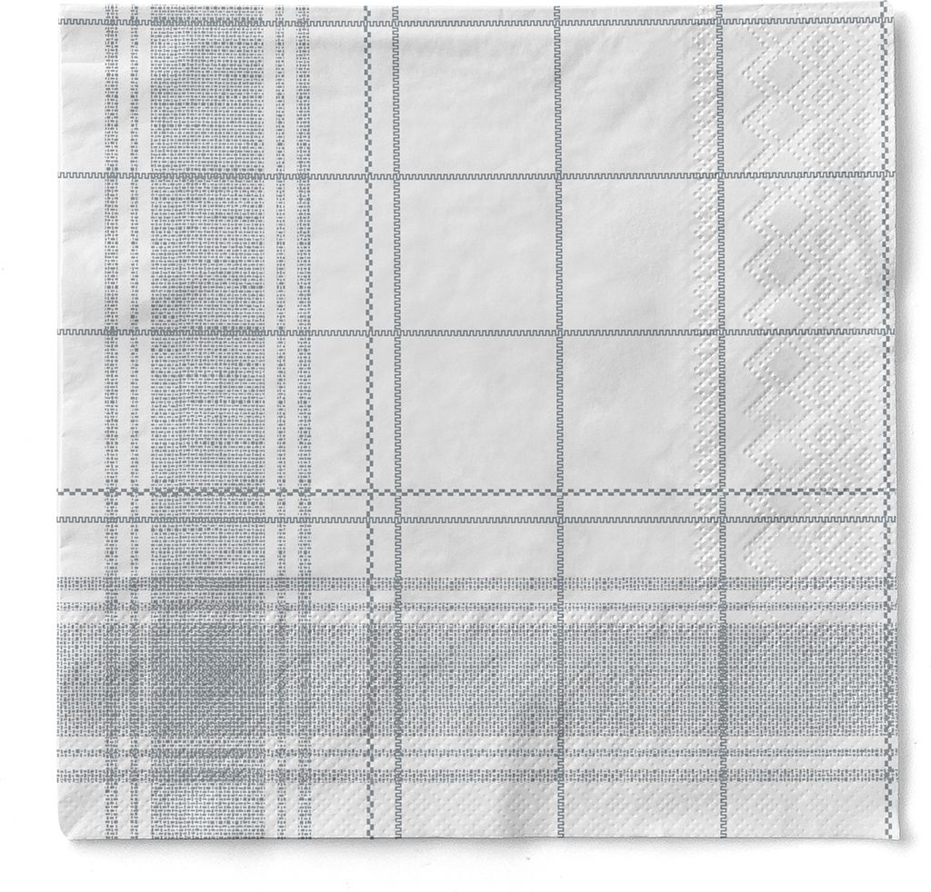 Tissue Serviette Nadeem in Grau, 3-lagig, 33 x 33 cm, 100 Stück - Mank - Gitterstreifen Leinenstruktur