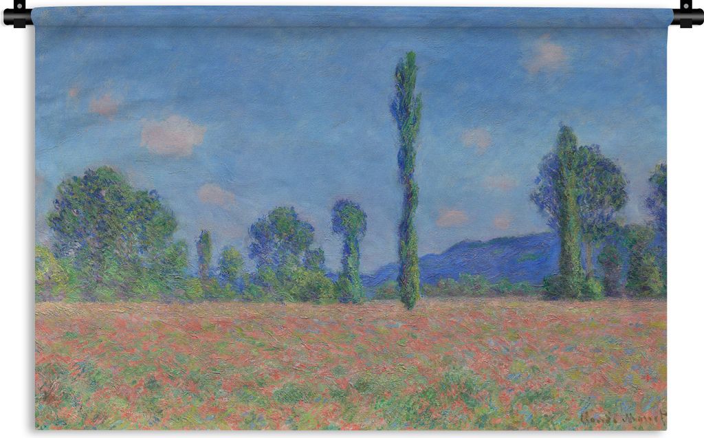 MuchoWow Wandteppich Wandbehang Mohnfeld in Giverny - Gemälde von Claude Monet 120x80 cm Tapisserie Dekoration Wandtuch - Wanddekorationen - Wan...