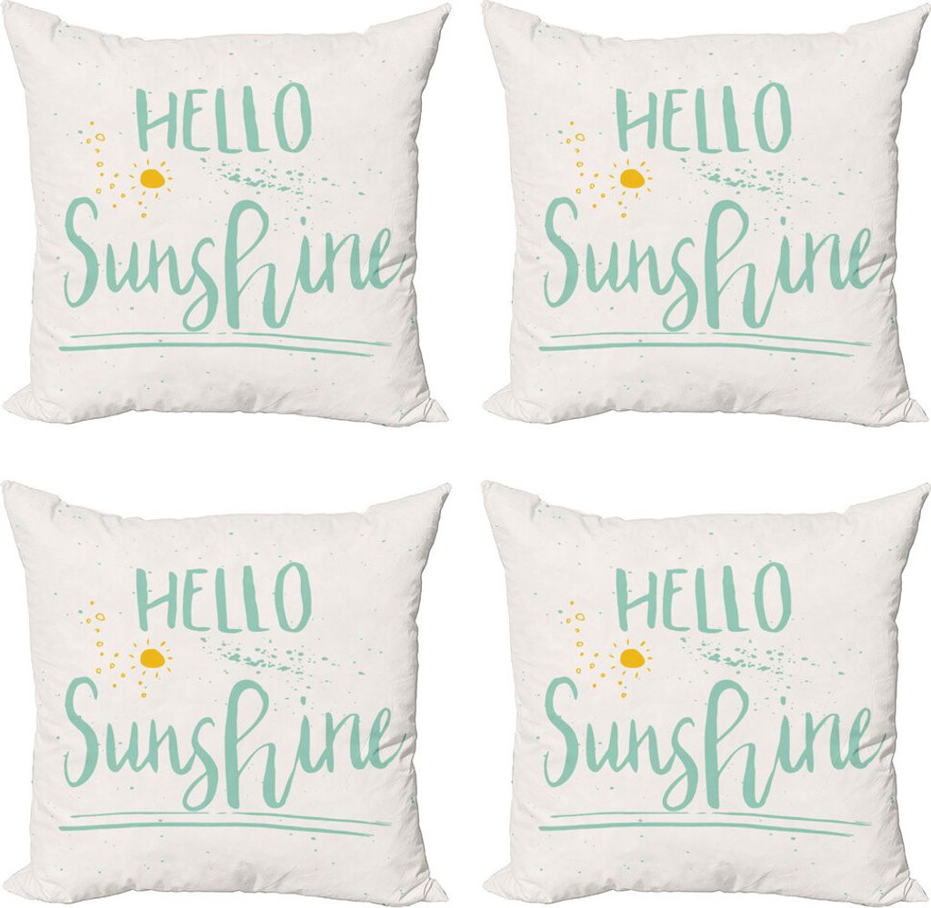 ABAKUHAUS hallo Sonnenschein Kissenbezug Set (4 Stück), Kalligraphisches Sommer, Moderner Doppelseitiger Digitaldruck, 40 cm x 40 cm, Blassblau Eg...