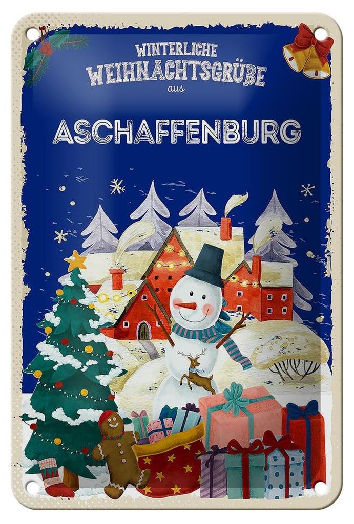 Blechschild Weihnachtsgrüße ASCHAFFENBURG Geschenk Schild 12x18cm