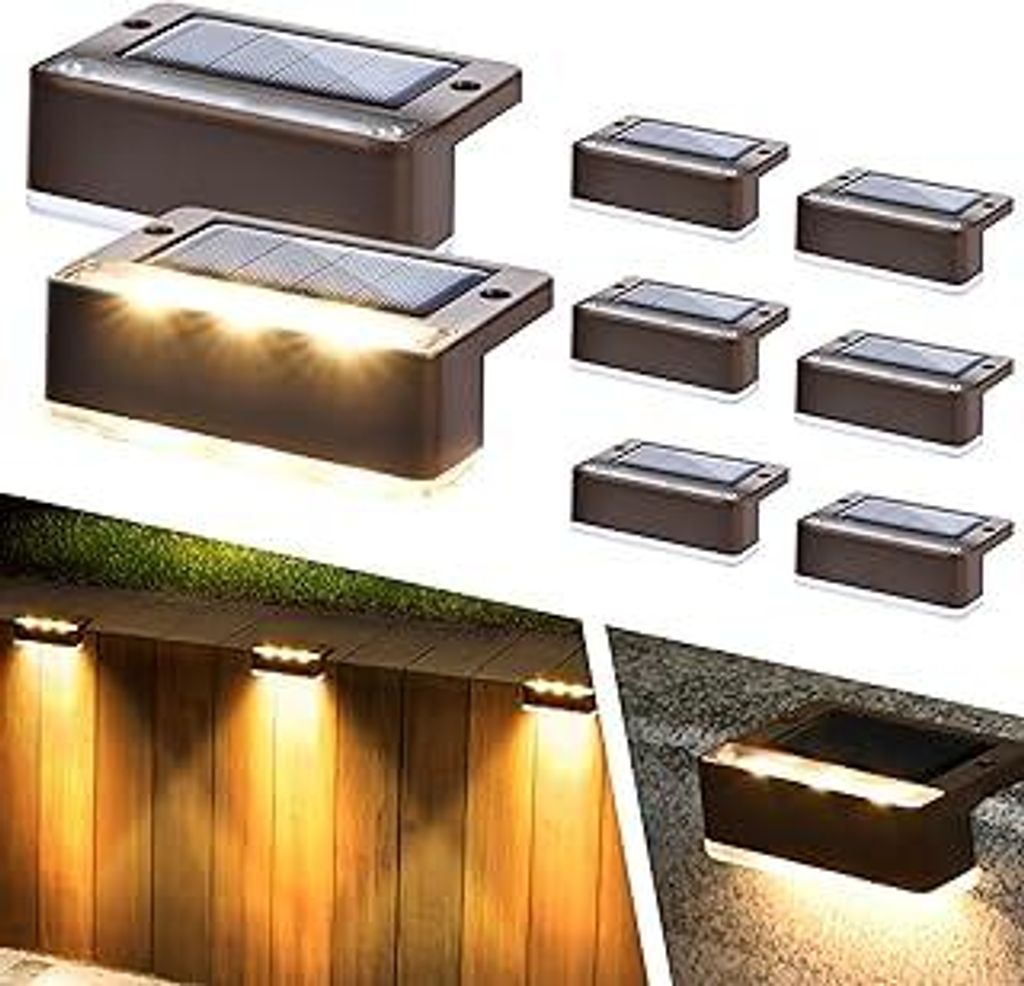 Solpex Solarlampen für außen, 8 Stück, warmweiß Treppenlicht, wasserdicht Solarleuchten, LED-Beleuchtung für Außentreppe, Stufen, Zaun, Garte...