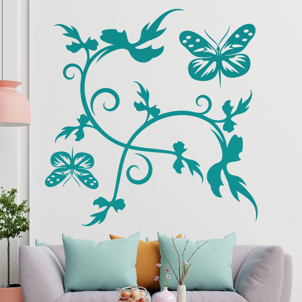 Falter Schmetterling Ranke Wandtattoo in 6 Größen - Wandaufkleber Wall Sticker - Dekoration, Küche, Wohnzimmer, Schlafzimmer, Badezimmer
