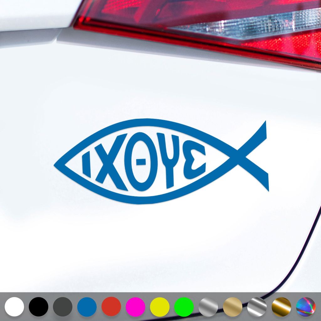 PantherPixel Jesus Fisch Aufkleber Ichthys Christus Christentum Sticker Auto Geschenkidee Farbe Blau