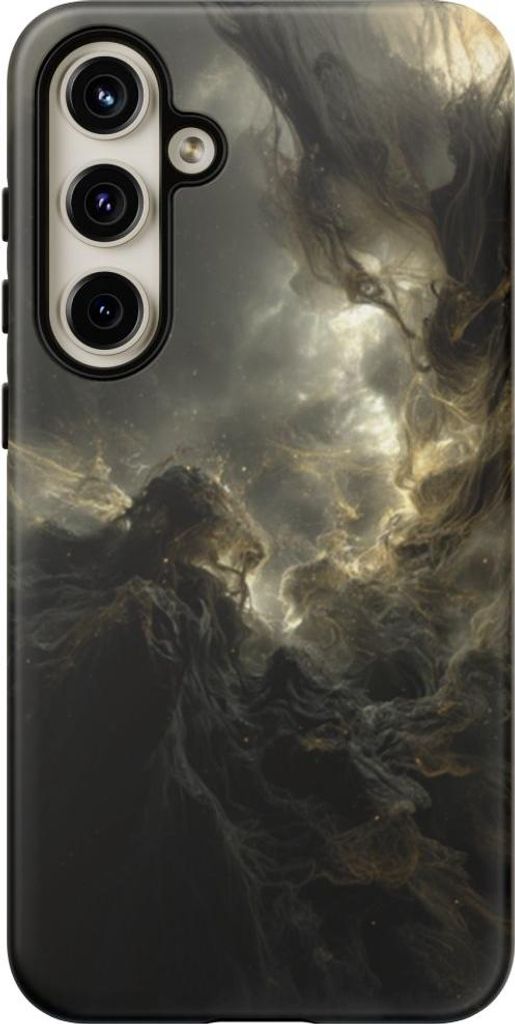 Abstrakte dunkle Wirbel mit goldenen Akzenten – Hülle Kompatibel mit Galaxy S24 Plus