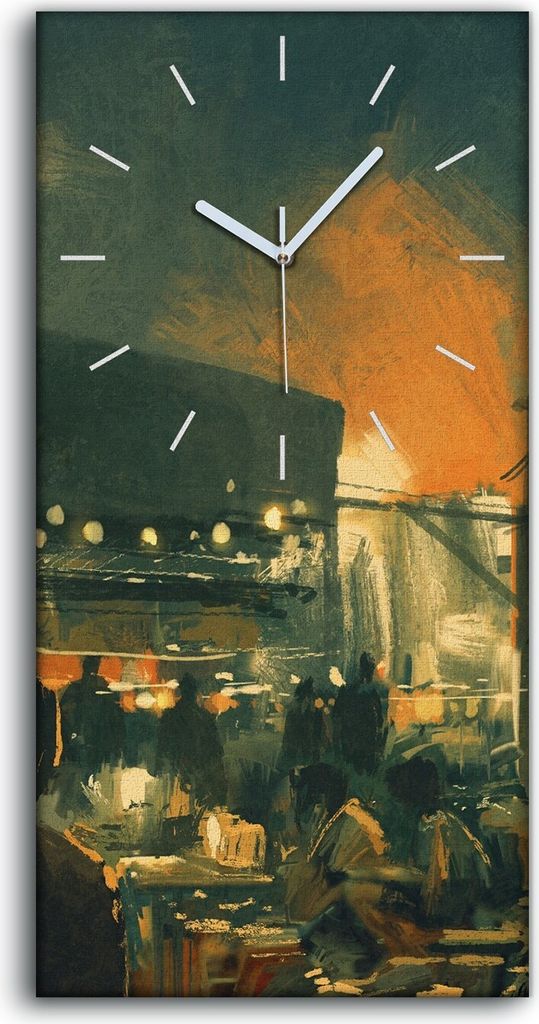 Wandbild Leinwand Bilder mit Uhr 30x60 Nacht Mensche Straße laden Lampe Stadt - weiße Hände