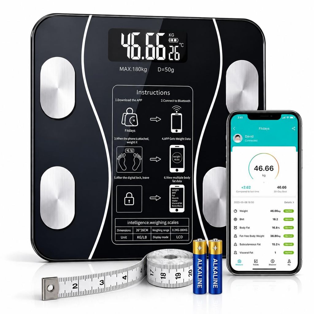 Digitale Personenwaage bis 180 kg mit App – Smart Produktbild 