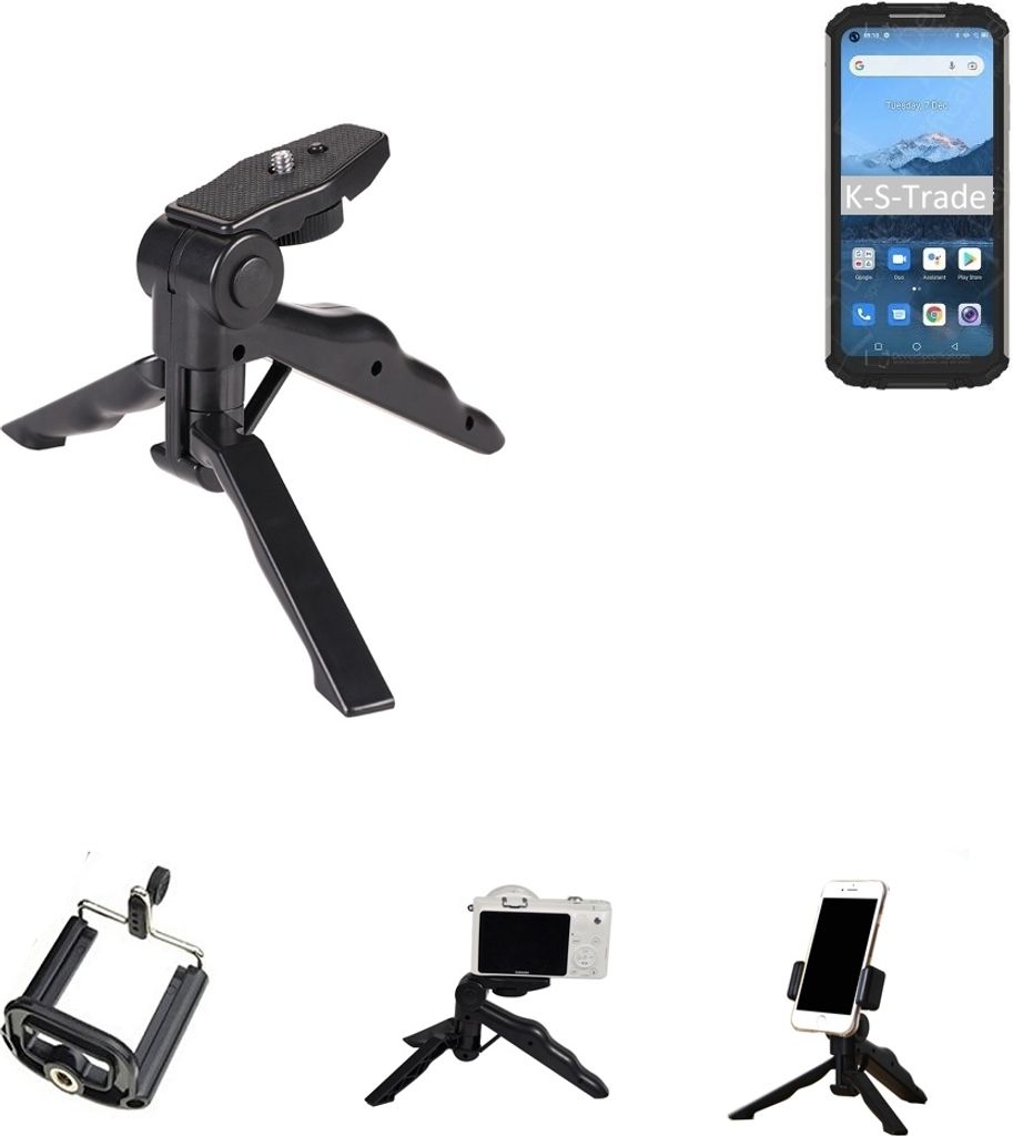 K-S-Trade Stativ Tisch-Ständer Dreibein Handy-Stativ Ständer kompatibel mit Oukitel WP16 Mini-Stativ Smartphone Tripod Handy-Stativ aus Plastik