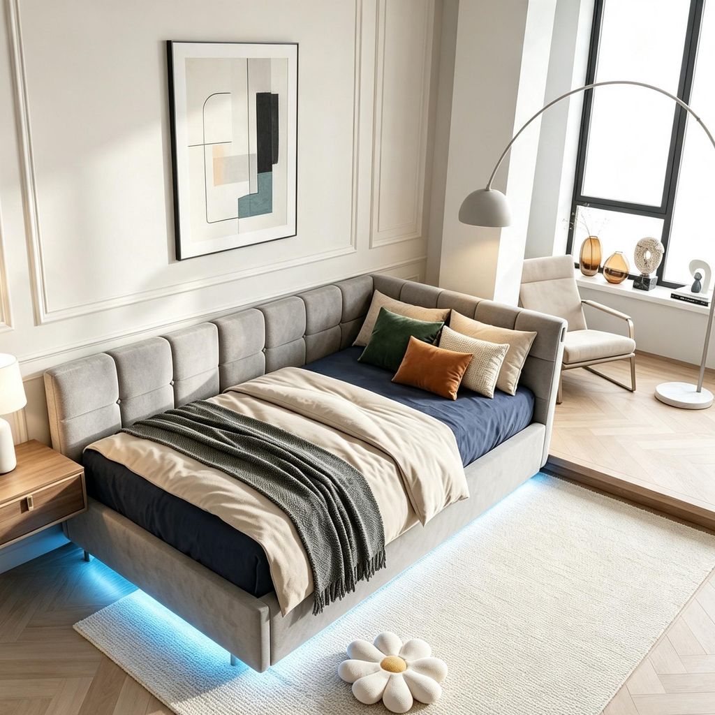 INONEFT Polsterbett 90x200cm mit LED und USB, Jugendbett Produktbild 