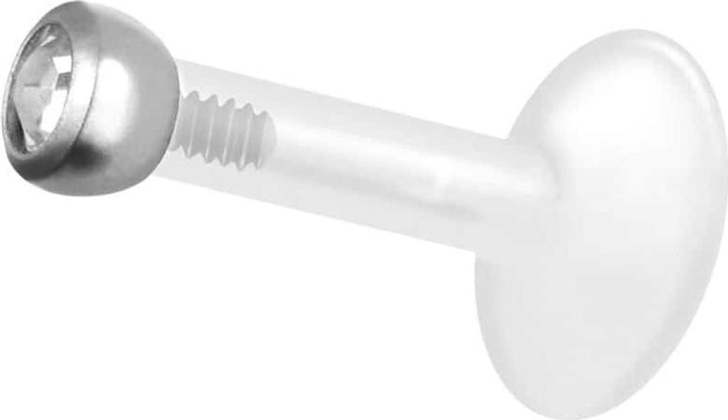 Ohrpiercing, Nasenpiercing PTFE Labret mit Innengewinde + Titan-Aufsatz KRISTALL Silber Stablänge: 9mm + Stabstärke: 1,2mm + Kugelgröße: 2mm