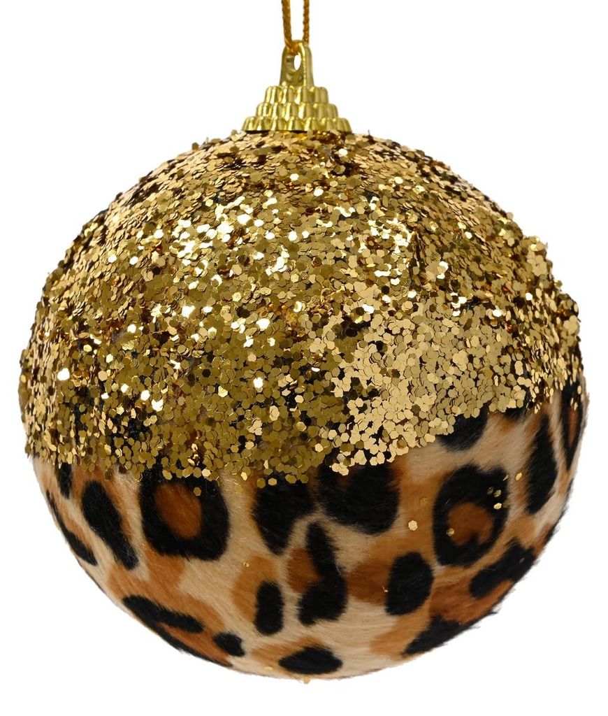 Weihnachtskugeln Kunststoff 8cm Glitzer und Leo Print 12er Produktbild 