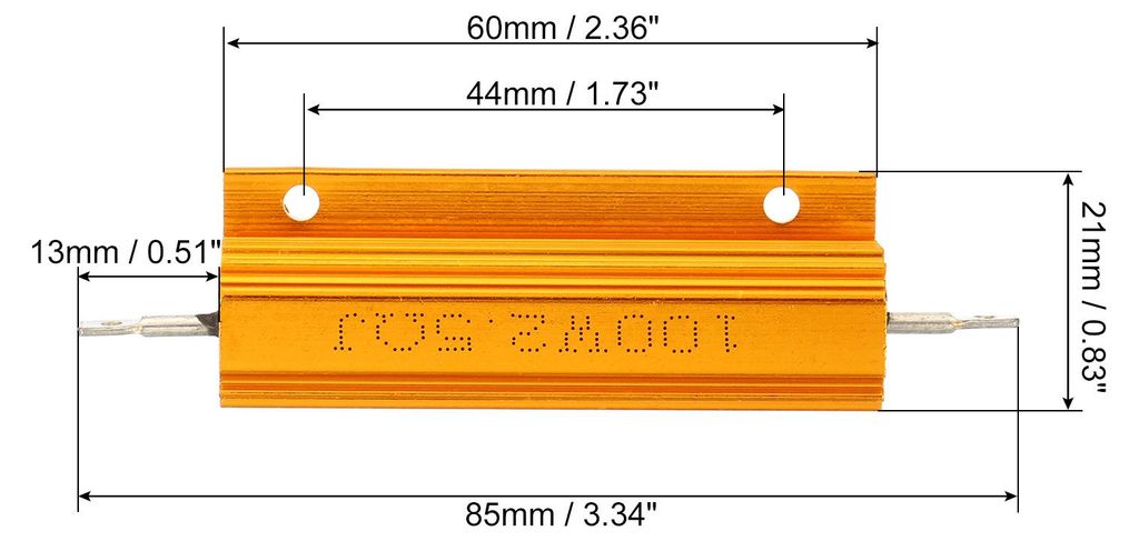 2 Stš¹ck 100W 2.5 Ohm Aluminium Hš¹lle Widerstand Geh?use Draht Widerst?nde Schraube Tap Leistungswiderstand Goldton