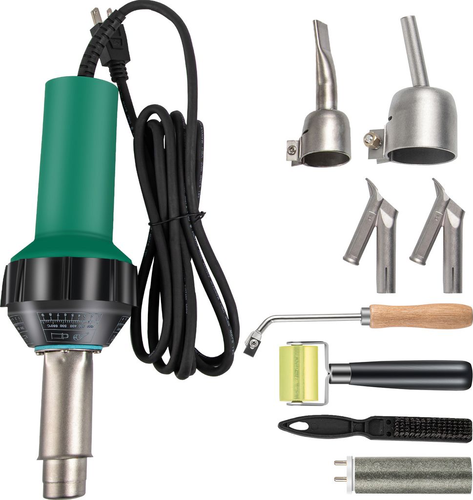 SucceBuy 1600 W PVC-Dachschweißgerät, 8-teiliges Pistolenset, 220 V Kunststoffschweißwerkzeug, Glimmerkern, stufenlose Temperaturregelung (104...