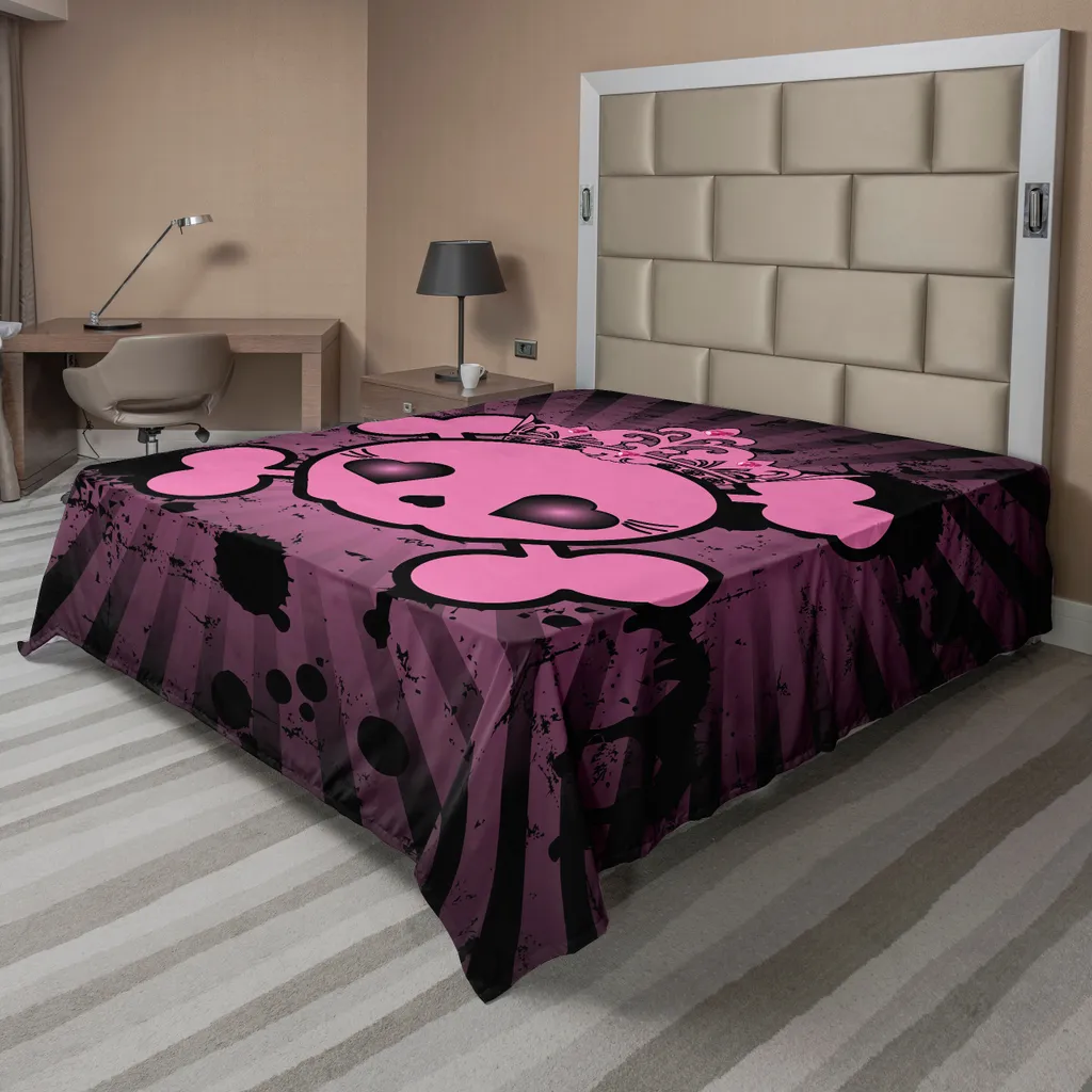 Drap de lit décoratif Halloween style gothique rose et noir, 260x228 cm