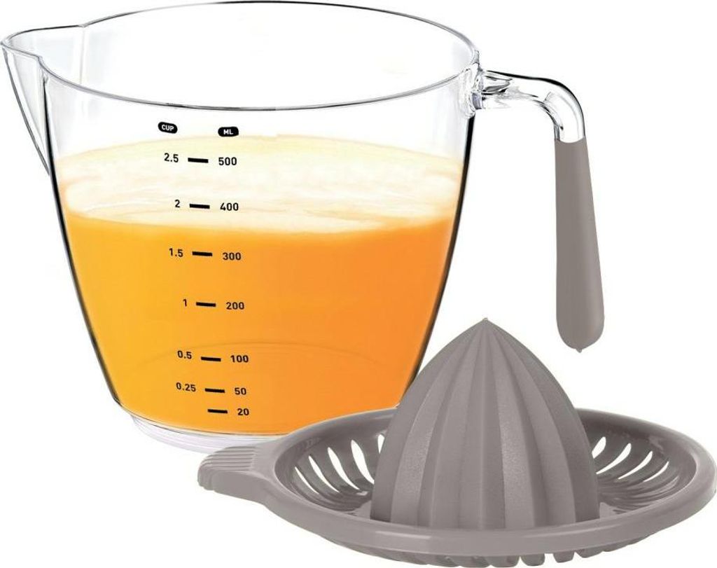 OKYANUS | Kanne Mit Messbecher Und Zitruspresse - Dunkelbeige - 0,5l - Saftpresse - Küchenhelfer