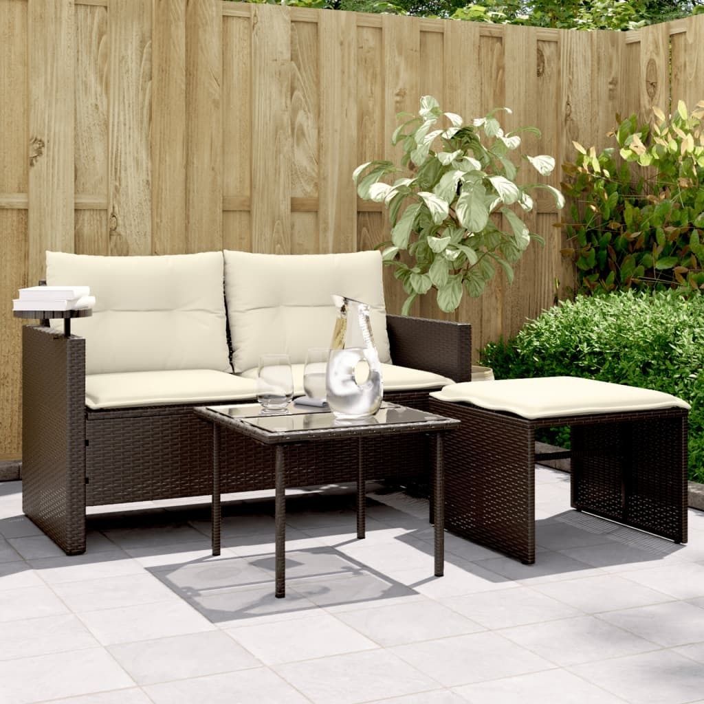ZMH 3-tlg. Garten-Sofagarnitur mit Kissen Braun Poly Rattan