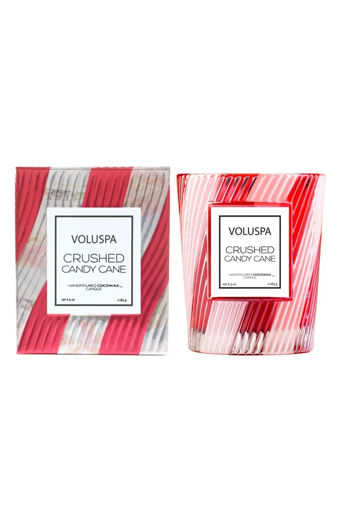 Voluspa Crushed Candy Cane Bougie Parfumée en Verre Texturé 184g