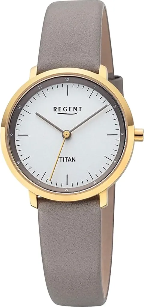 Montre en Titane pour Femme Regent avec Bracelet Cuir Gris et Cadran Rond