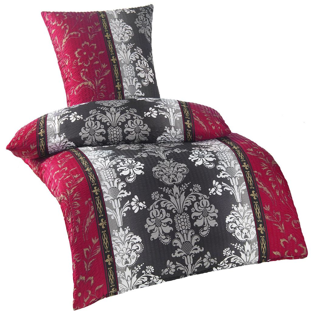 4-tlg. Seersucker Bettwäsche 2x (135x200 +80x80cm), Ornamente, bügelfrei, Microfaser