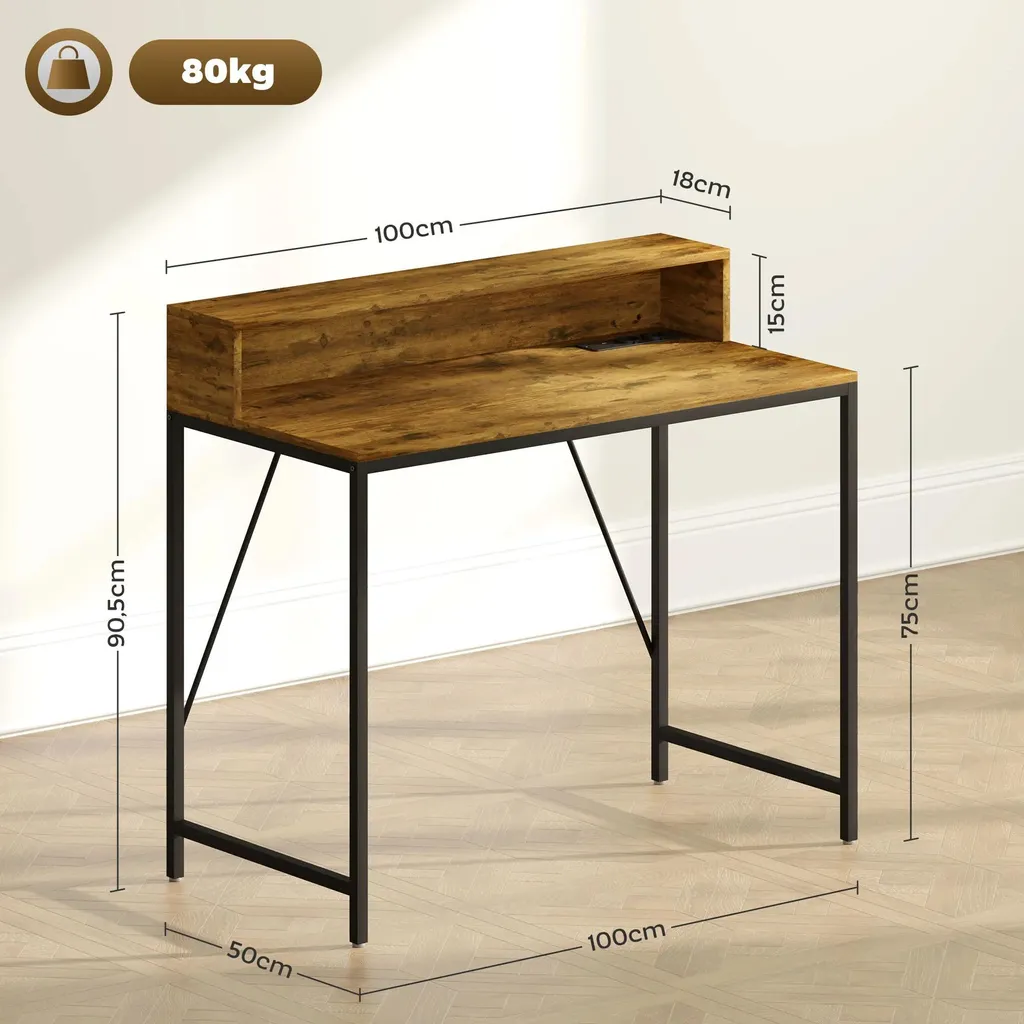 Bureau Informatique pour Petit Espace - Style Rustique avec LED 100cm - 3