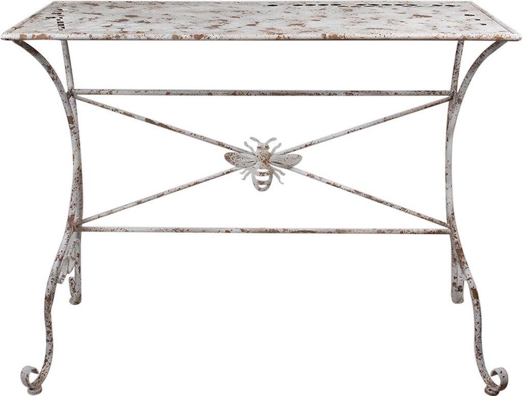 Clayre & Eef Gartentisch 112x50x86 cm Weiß Braun Metall Biene