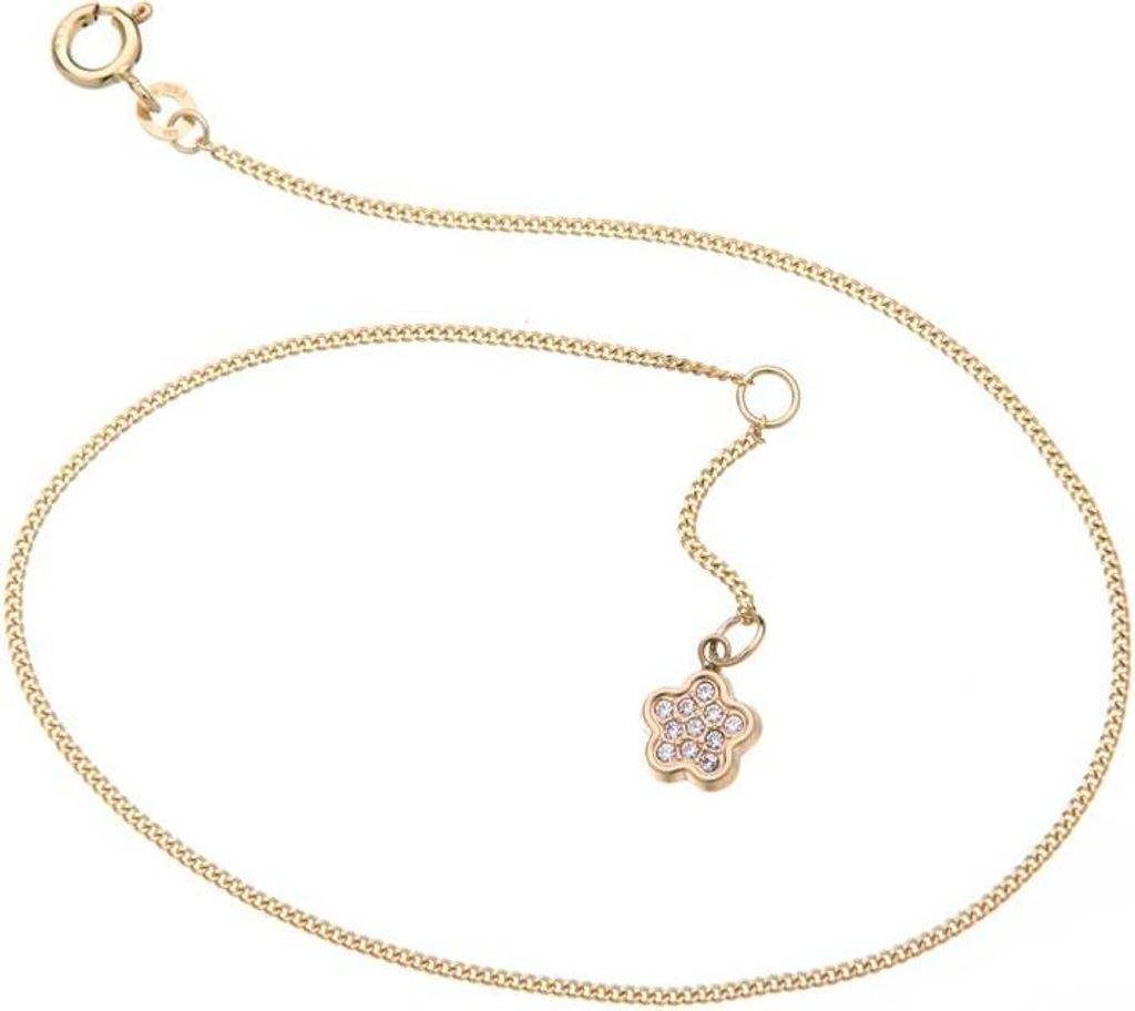 SILBERKETTEN STORE Fußkette Panzer 1,2mm mit Blume - 333 Gold, Länge wählbar von 23-30cm - 27cm
