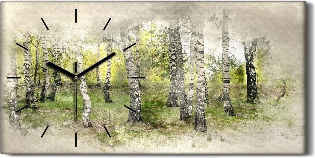 Dekor Leinwand Uhr Wandbilder 60x30 Foto Birch Grove Aquarell Hintergrund - schwarze Hände