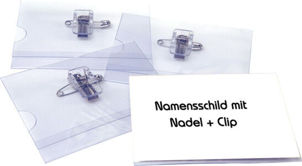 50x Ausweishalter Namensschildhalter mit Kombi-Clip + Nadel 55x86mm