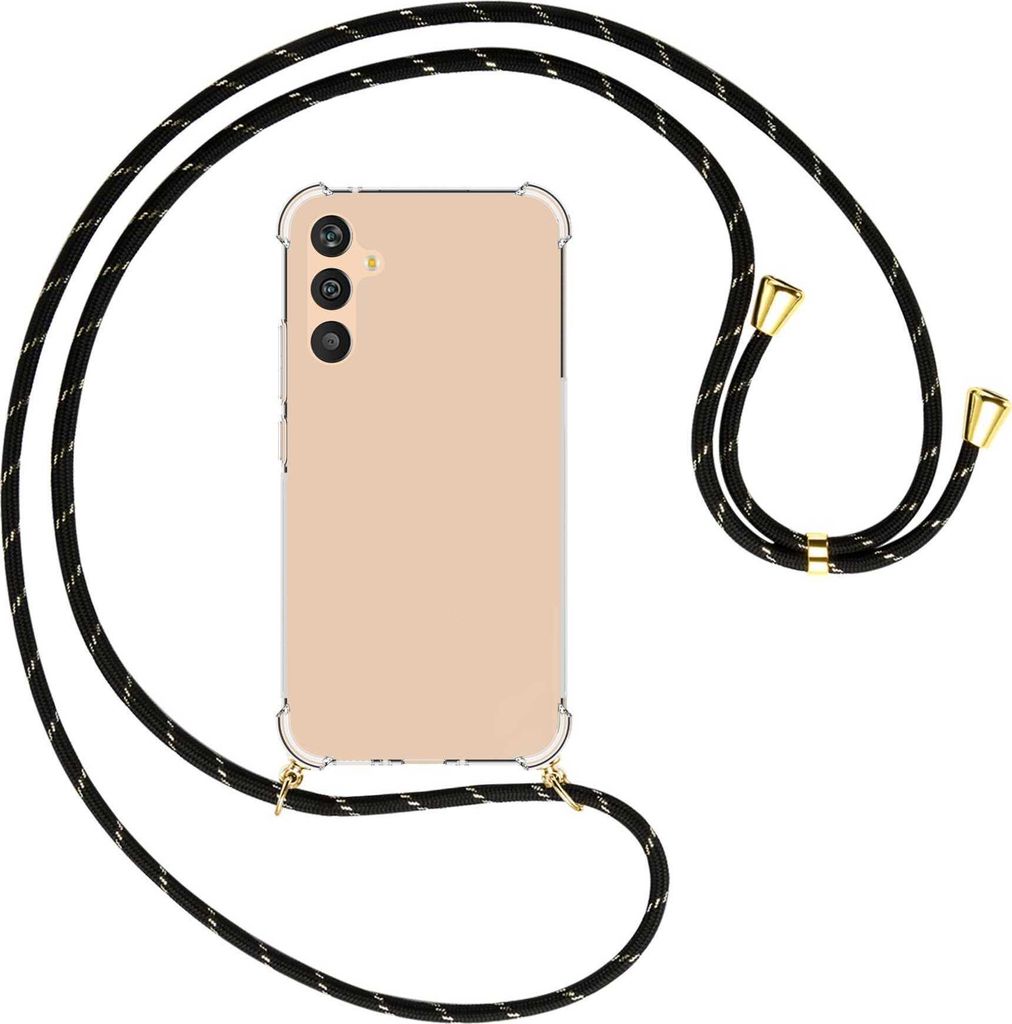 Handykette Backcover-Schutzhülle mit Band (Metall goldfarben) für Samsung Galaxy A34 5G - schwarz/gold
