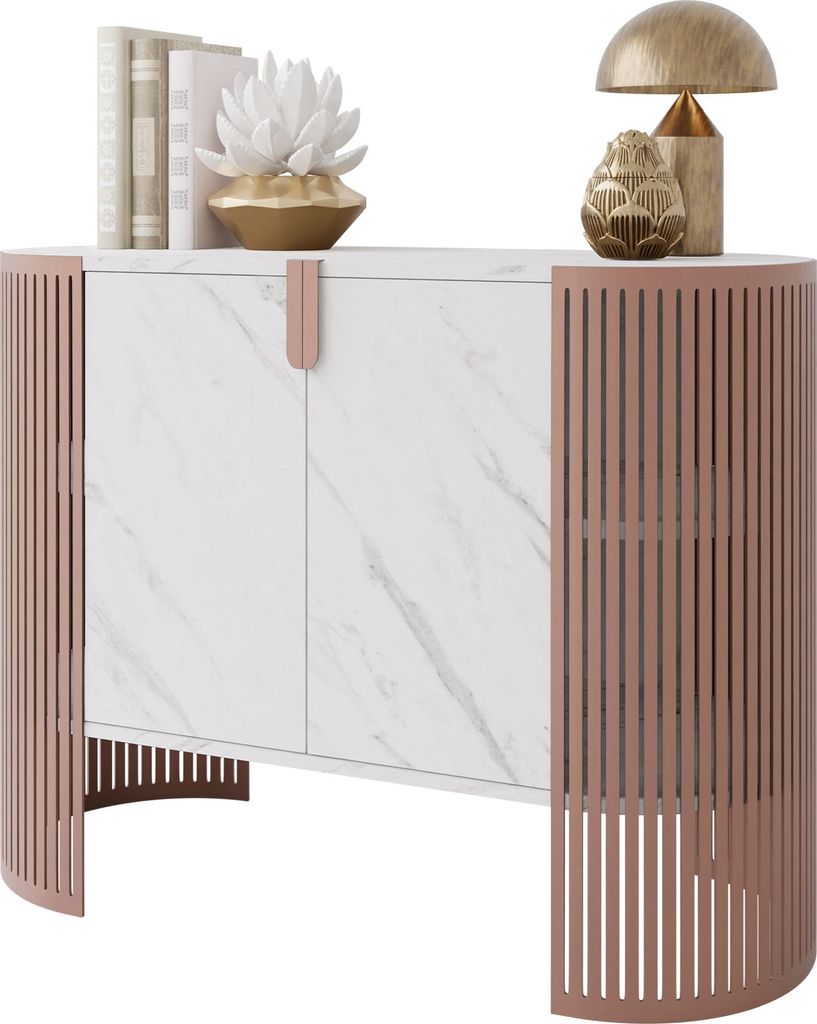 MIRJAN24 Kommode Fikoli, Rahmen aus Stahl, Kommode Mit zwei Türen (Farbe: Kupfer / Bianco Marmor)