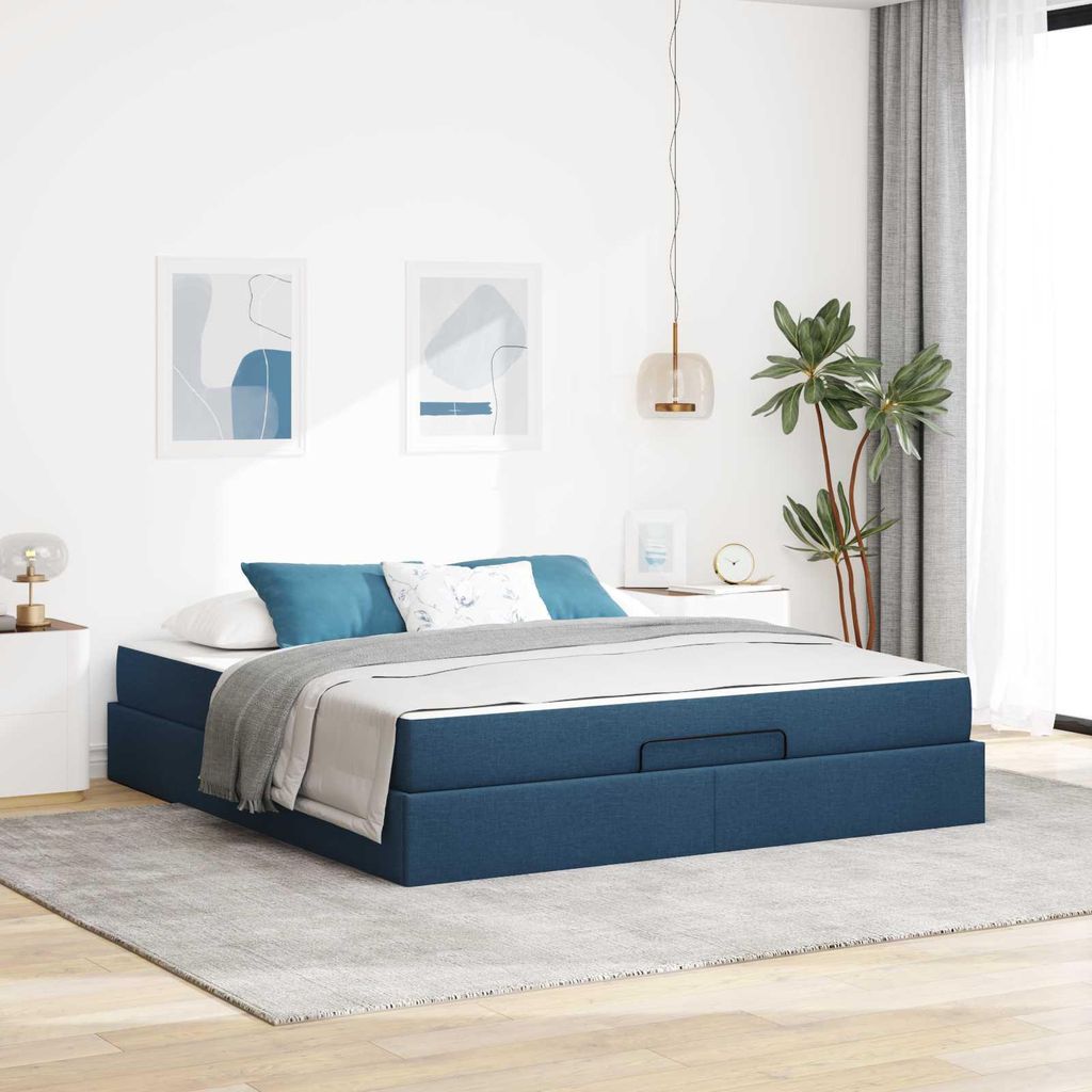 vidaXL Bettgestell mit Matratze 2 pcs Blau Stoff