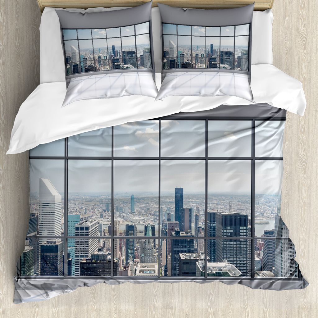 ABAKUHAUS Stadt Bettbezug Set für Einzelbetten, Big Window Downtown anzeigen, Milbensicher Allergiker geeignet mit Kissenbezug, 155 cm x 220 cm - ...