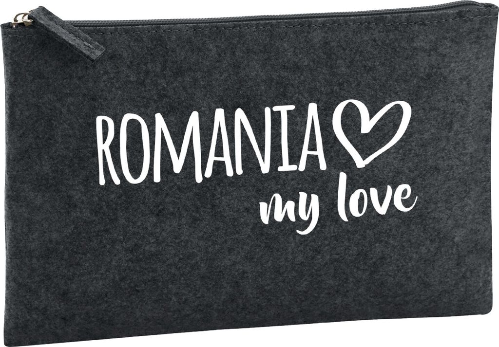 Huuraa Kulturbeutel Romania my love 1 Liter Charcoal Filz Kosmetiktasche Geschenkidee