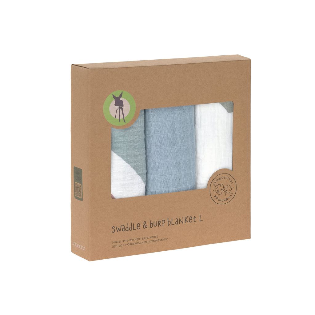 LAESSIG Swaddle & Burp Blanket L Rainbow powder POWDER BLUE