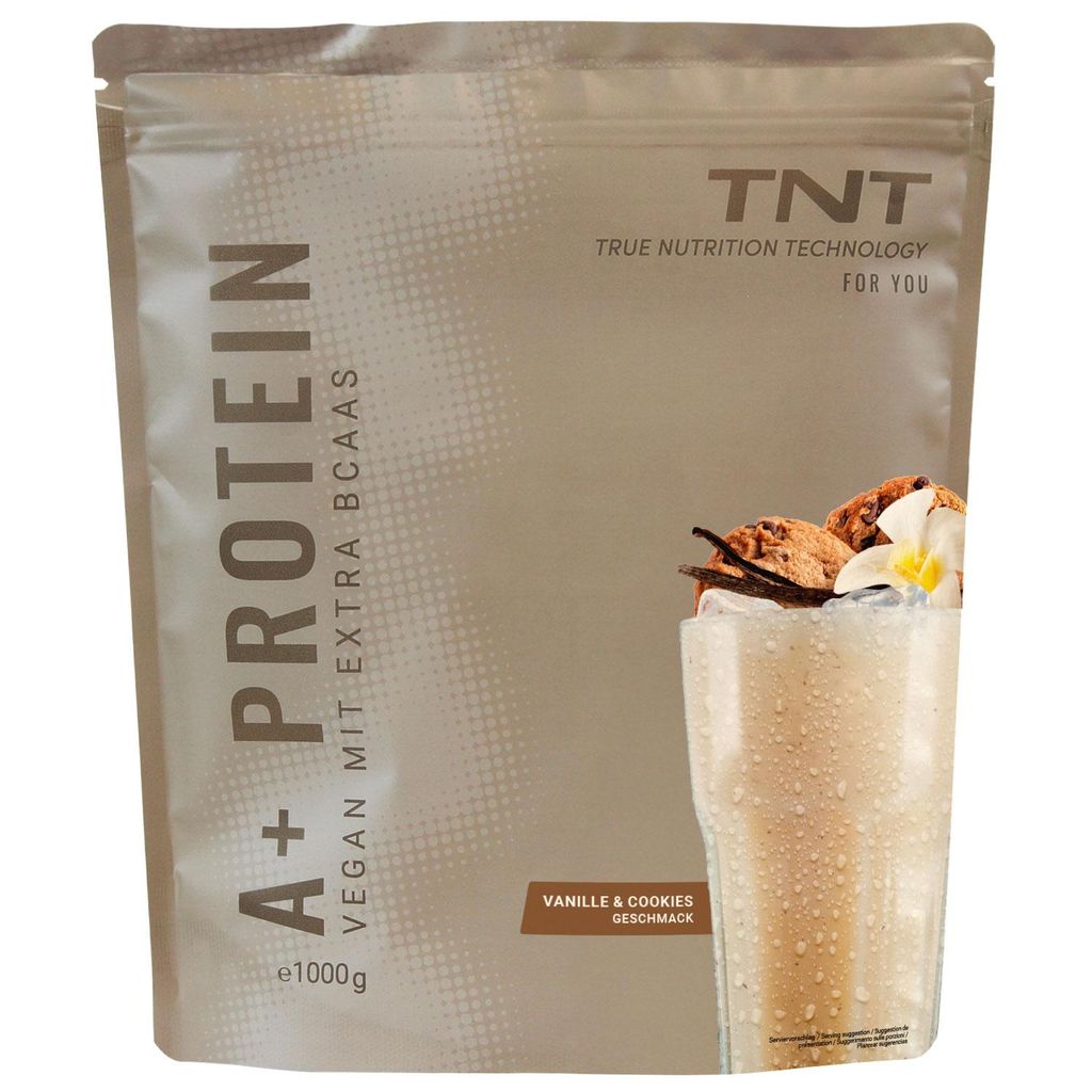 TNT A+ Protein – Vanilla-Cookie (1000 g) – wegański koktajl Zdjęcie produktu  Obraz wygenerowany przez AI