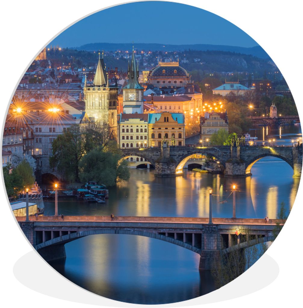 MuchoWow Rundes Wandbild - Runde Bilder Prag - Lampe - Architektur Ø 90 cm Kreis Wanddekoration Kunststoff - Wandkreis - Wandschmuck - Wand-Krei...