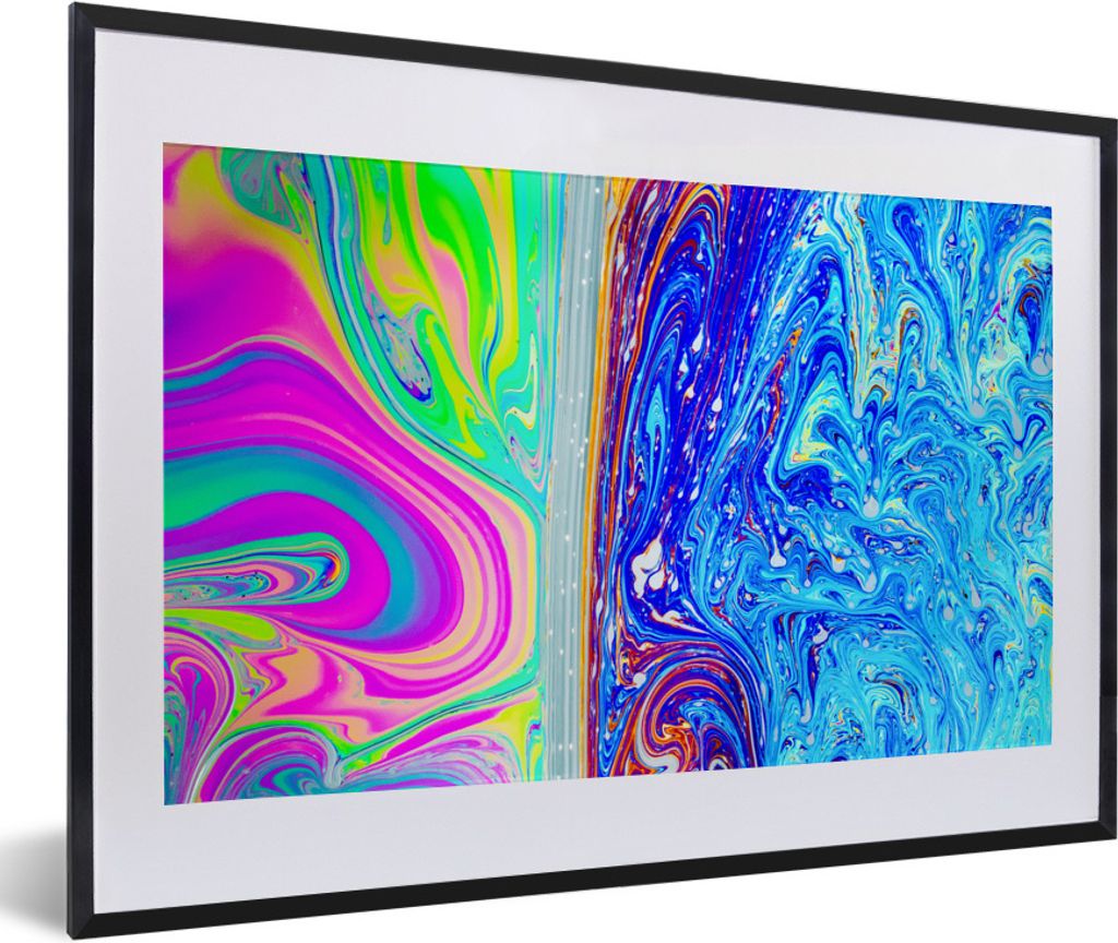 MuchoWow Gerahmtes Poster Formen - Farbe - Kunst - Psychedelisch 60x40 cm - Poster mit Schwarzem Bilderrahmen Wandposter Rahmen Foto Bilder - Sch...
