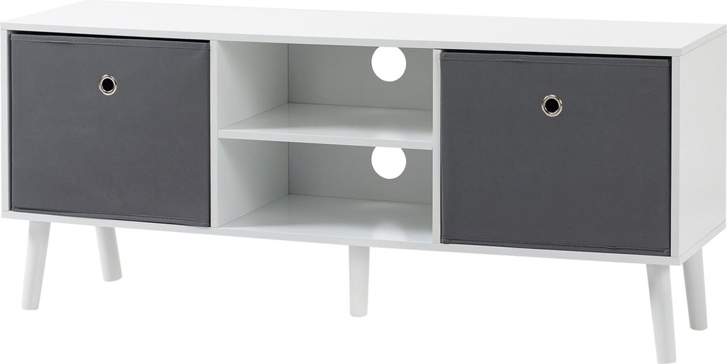 HOMCOM Zusatz-TV-Schrank für Fernseher bis zu 50 Zoll, moderner Wohnzimmer-TV-Tisch mit 2 Stoffschubladen und 2 offenen Regalen, 110 x 29 x 46,5 c...